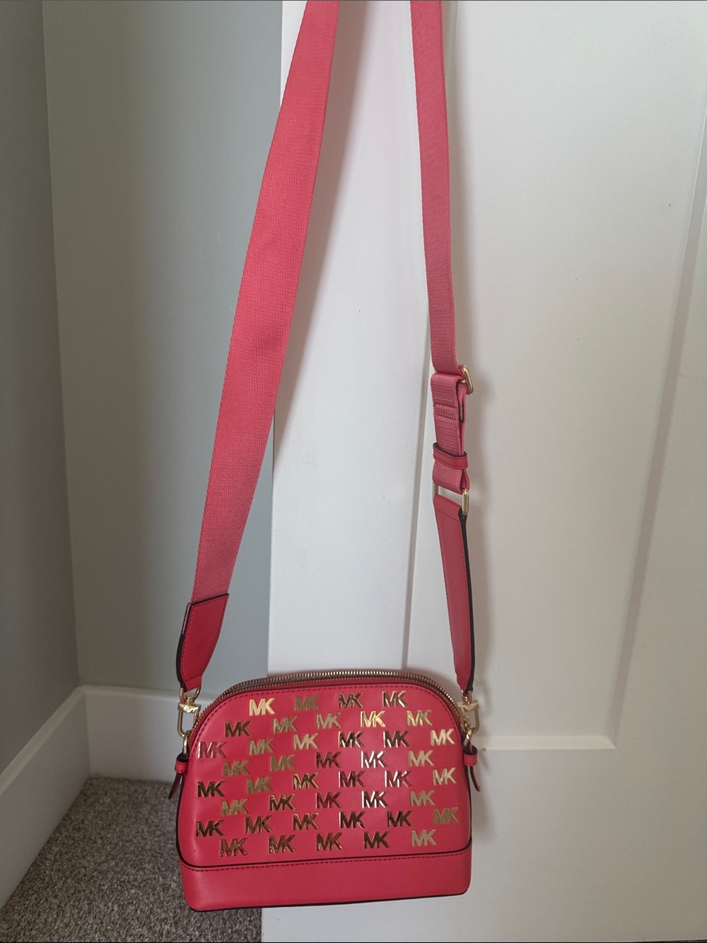 Michael Kors Coral Pink MK Logo Crossbody Bag